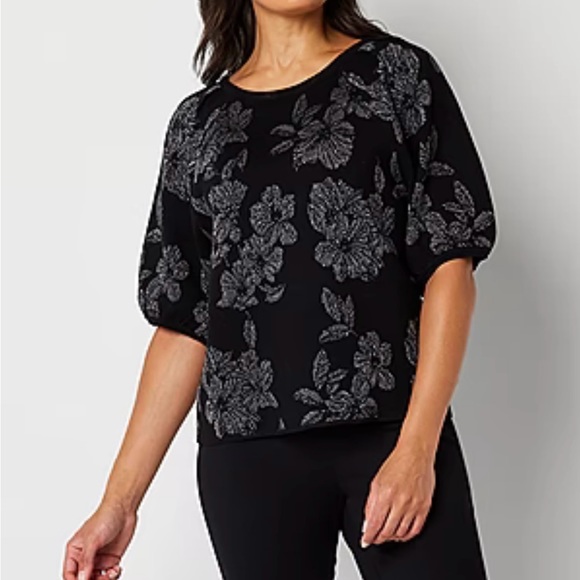 Liz Claiborne Sweaters - Liz Claiborne Women's Crew Neck Elbow Sleeve Floral Pullover Sweater NWT XL